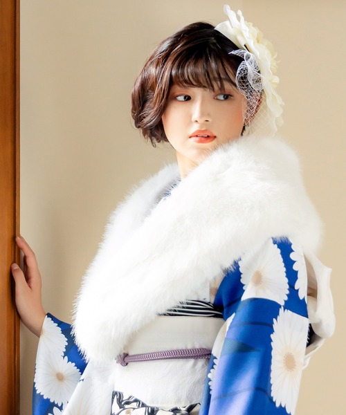 レディース 成人式 ファー ショール フォックス調 フェイクファー オフ