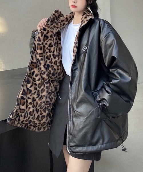 00s TORNADO MART ヒョウ柄 ポリ ライダースジャケット グランジ