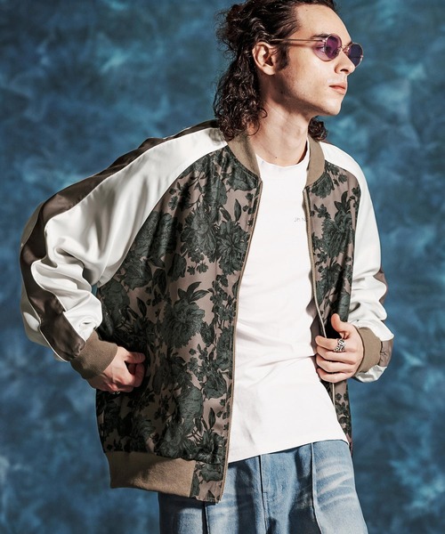 mj11349- フラワープリントルーズシルエットスカジャン(JIH-R1145