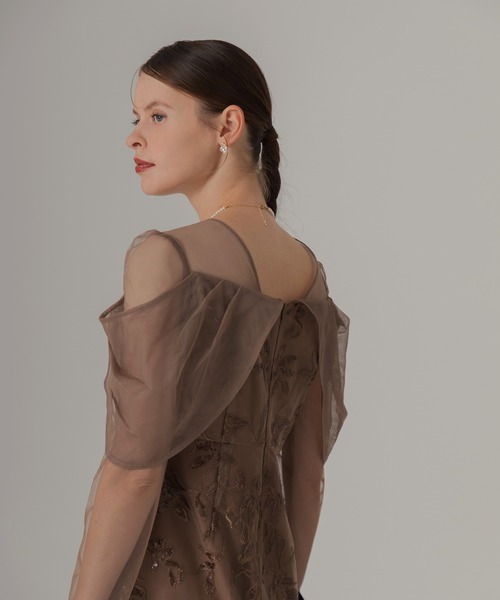 LEJA】チュールロングスリーブリーフIラインドレスワンピース美脚効果