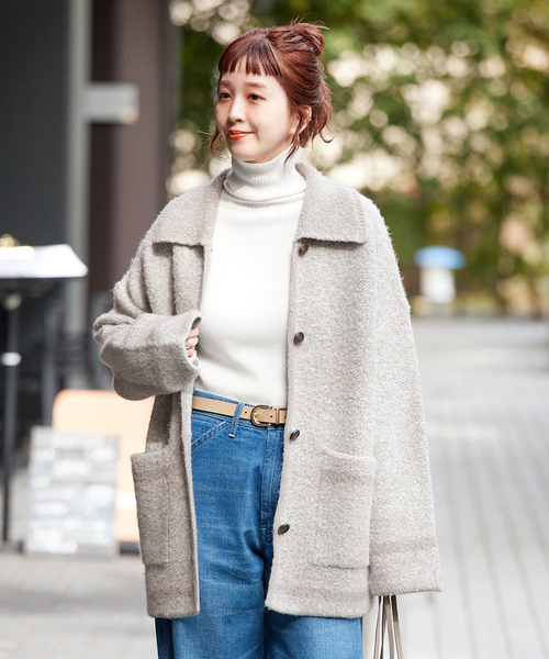 セール】手洗い可 / ツイード調パイルニットジャケット（カーディガン