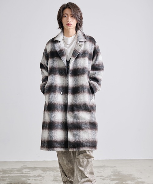 Revo. オーバーサイズ シャギーチェック ダブルブレスト ロングコート
