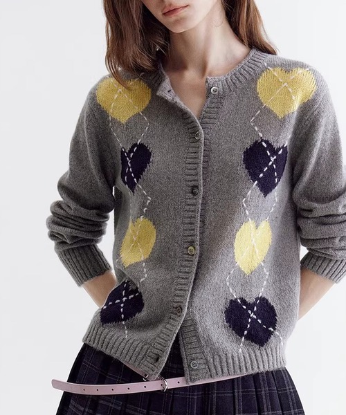 セール】ハート柄アーガイル ニットカーディガン FC26S090【Fano