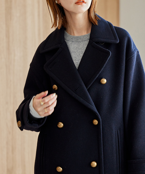 ジャーナルスタンダード MANTECOダブルクロスPコート ネイビー 金釦