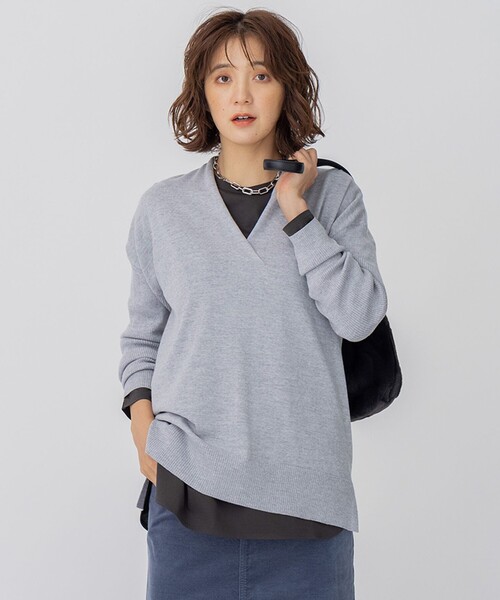 10色展開】ウーステッドウール 重ね襟Vネック ニット（ニット/セーター