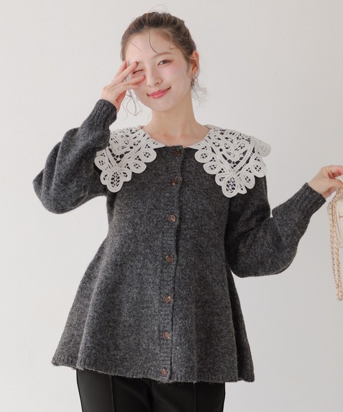 バテンレース衿カーディガン（カーディガン/ボレロ）｜Fit more