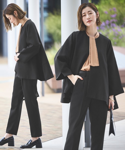 セール】2点セット ｜ ノーカラー フレア ジャケット ＆ テーパード