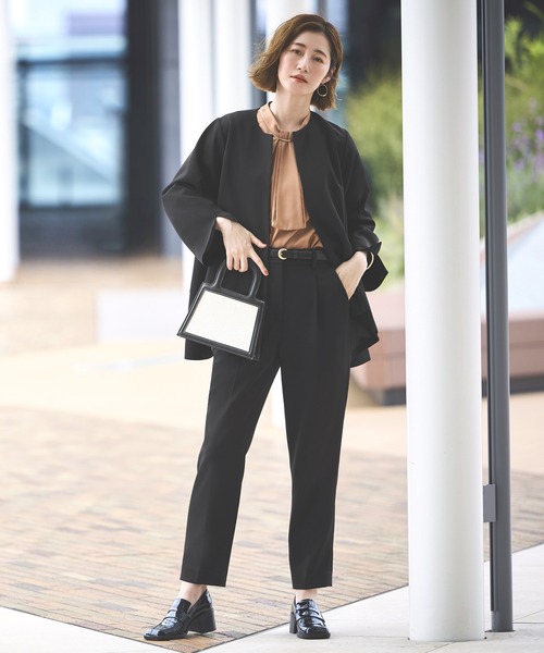 2点セット ｜ ノーカラー フレア ジャケット ＆ テーパードパンツ