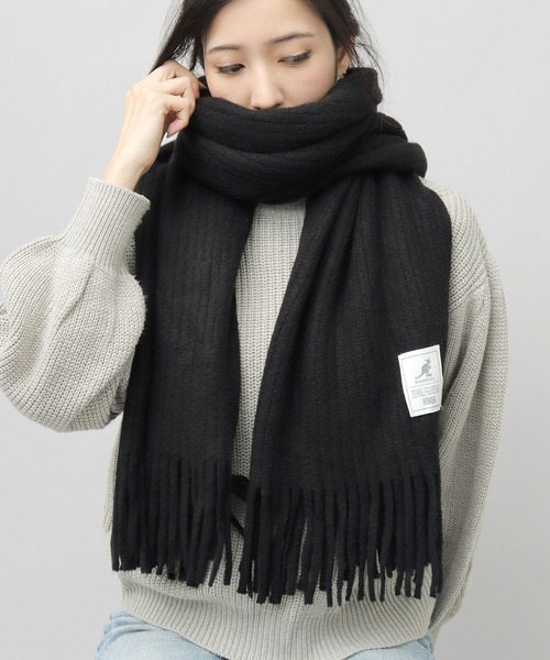 リブラッセル編み アクリルニット 大判 ボリューム マフラー / 大きめ