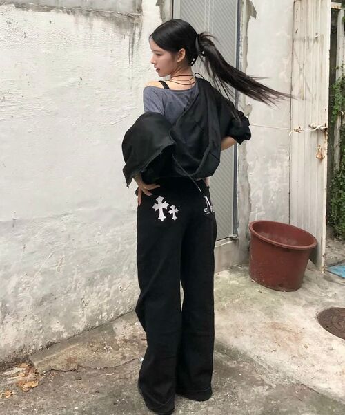 ピストルバックレザー ダブルクロス ワイドコットンパンツ（その他