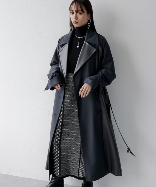 HARE（ハレ）の「フェイクレザーキリカエロングコート(HARE)（トレンチ