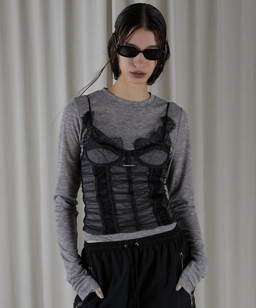 シースルービスチェレイヤードトップ / See-through Bustier Layered