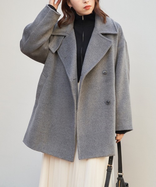 セール】シャギースタンドミドル丈オーバーコート（チェスターコート