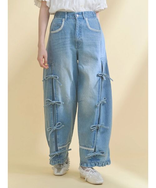セール】バレルレッグリボンデニムパンツ（デニムパンツ）｜merry