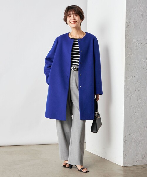 美品】マカフィー ジップアップ ノーカラー コート ブルー 36