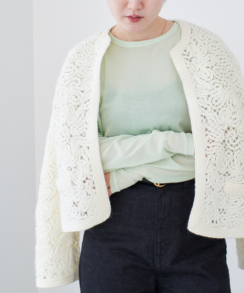 IENA（イエナ）の「エンブロイダリーレースジャケット（ノーカラー