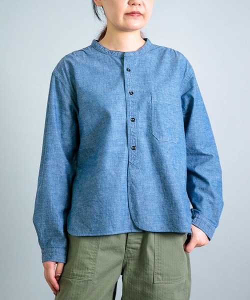 OMNIGOD womens / オムニゴッド] シャンブレー スタンドカラーシャツ