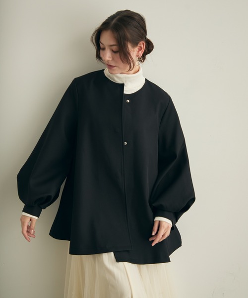 セール】ボリュームスリーブノーカラージャケット（ノーカラー