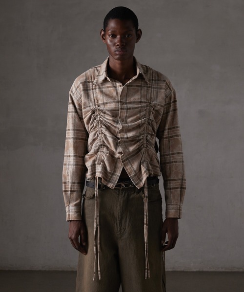 GRANCY】Shirring Design Bleach Check Shirt / シャーリングデザイン
