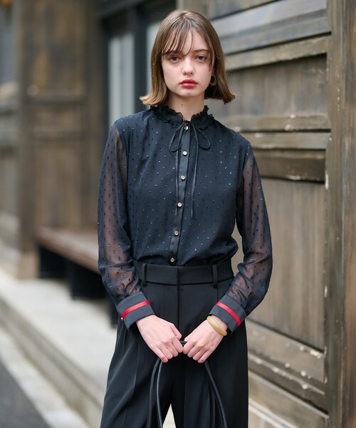 セール】【otonaMUSE11月号掲載/洗える】フィルムドットフリルネック