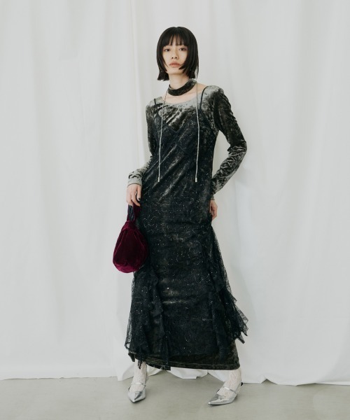 スパークルレースベロアドレス / sparkle lace velour dress（ドレス