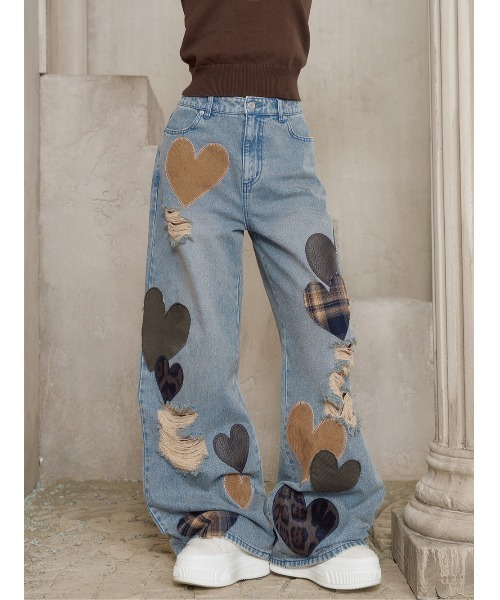 Darich（ダーリッチ）の「ランダムハートパッチワークデニムパンツ