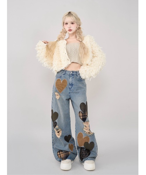 Darich（ダーリッチ）の「ランダムハートパッチワークデニムパンツ