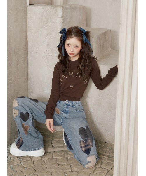 Darich（ダーリッチ）の「ランダムハートパッチワークデニムパンツ