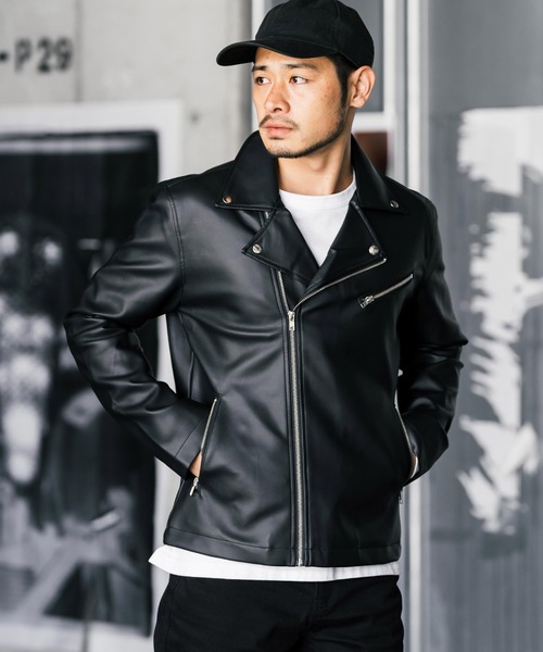 ダブルライダースフェイクレザージャケット（ライダースジャケット