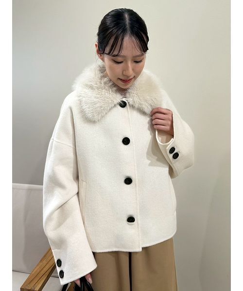 セール】2wayファーカラーリバーショートコート（チェスターコート