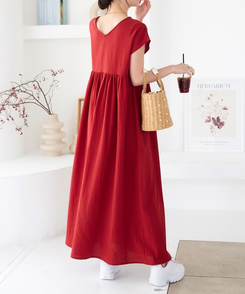 セール】[フレンチスリーブ・ノースリーブ]前後2Wayリネンタッチマキシ