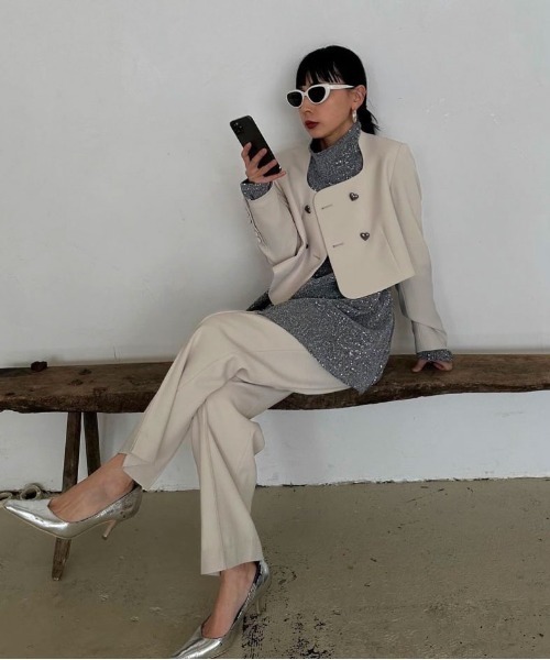 Ameri（アメリ）の「OTONA MUSE CURVE HEART JACKET（ノーカラー