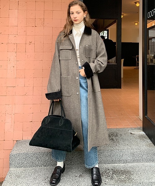 へリンボーン柄 ステンカラーコート FD22W043【Fano Studios