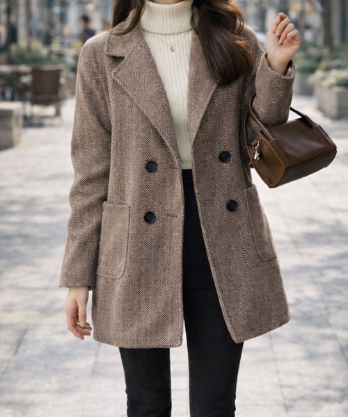 クラシカルな風合いで洗練された印象に！ ミドル丈ヘリンボーン柄