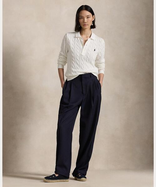 ケーブルニット コットン ロングスリーブ ポロシャツ（ポロシャツ