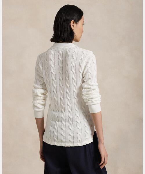 ケーブルニット コットン ロングスリーブ ポロシャツ（ポロシャツ