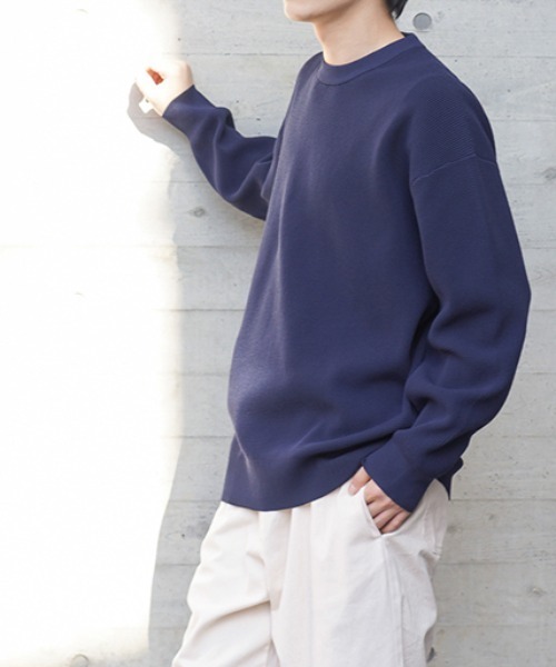 無地クルーネックニット（ニット/セーター）｜NAVY（ネイビー）の