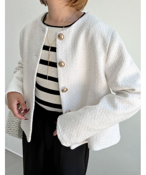 Re:EDIT（リエディ）の「金ボタンノーカラーツイードジャケット（ノー