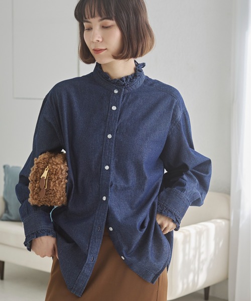 デニム フリルカラー シャツ（シャツ/ブラウス）｜ANGIE（アンジー）の