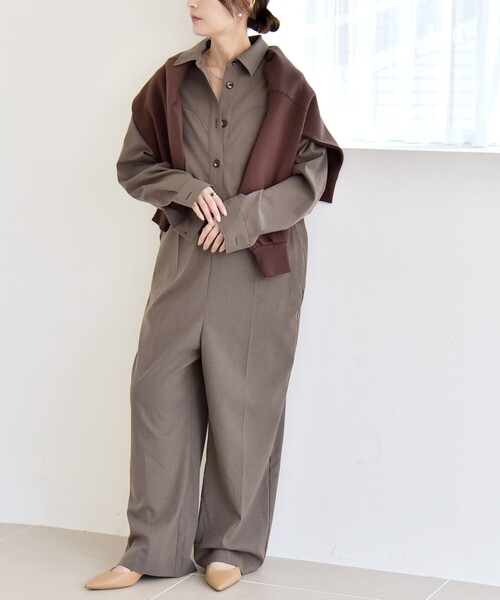 セール】quaranciel:〈洗濯機可能〉レギュラーカラー ジャンプスーツ