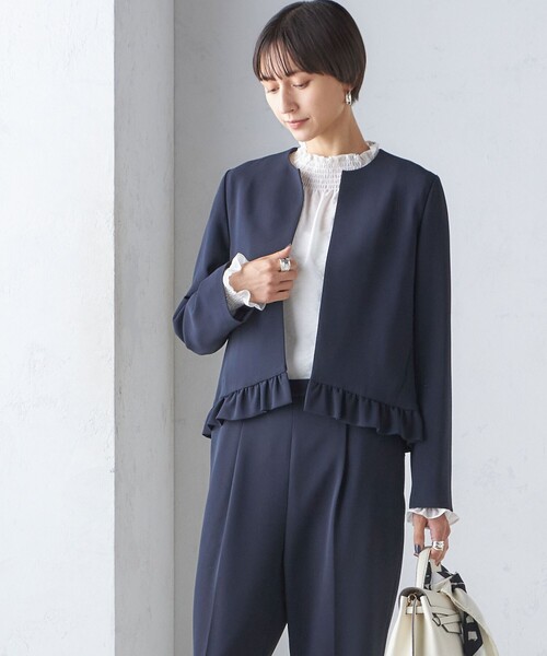セール】〈手洗い可能〉トリアセテート混 裾 フリル ジャケット