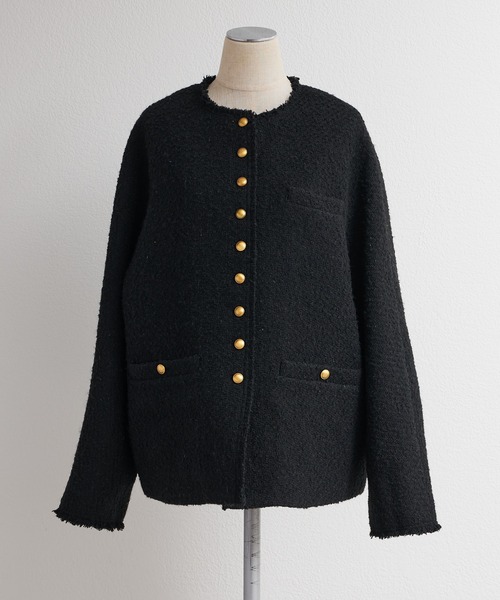 セール】アソート ツイードノーカラージャケット（ノーカラー