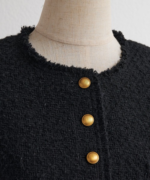 セール】アソート ツイードノーカラージャケット（ノーカラー