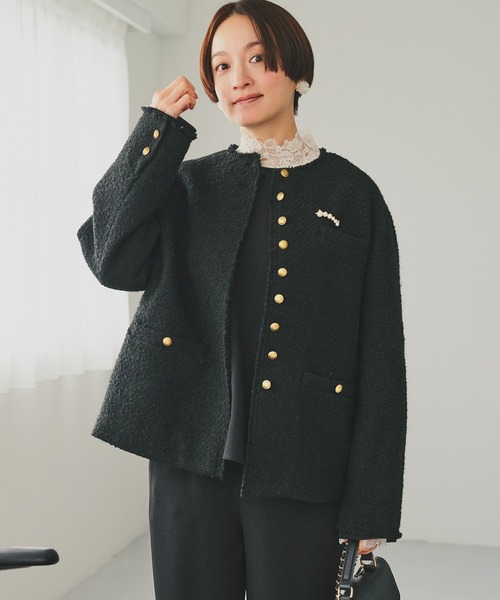 セール】アソート ツイードノーカラージャケット（ノーカラー