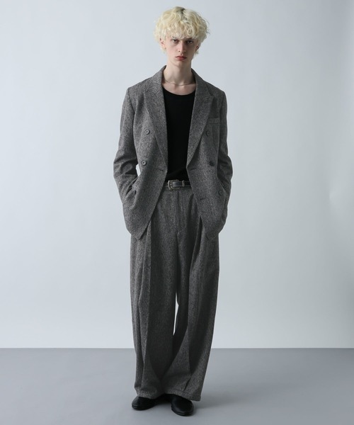 セール】【SET UP対応】ツイードダブルジャケット(HARE)（テーラード