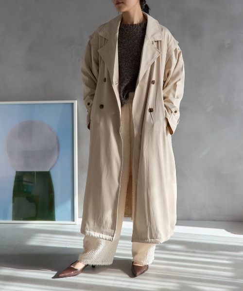 セール】2WAY袖取り外しロングトレンチコート/ロングジレ（トレンチ