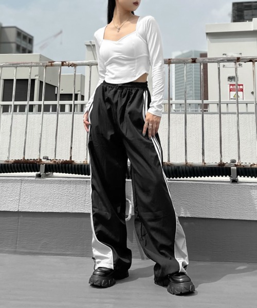 ExxxxxZCELINEサイドライントリオンフフレアトラックロングパンツ 美品