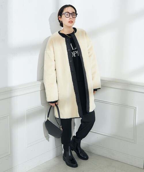 セール】◇【WEB限定】【TAION/タイオン】ノーカラーボアコート