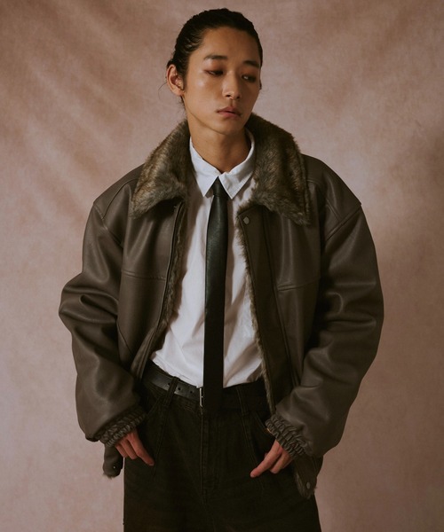 leather/fur faux reversible flight jacket / フェイクレザーファー