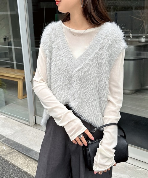 セール】【新色追加】起毛フェザーVネックニットベスト（ベスト